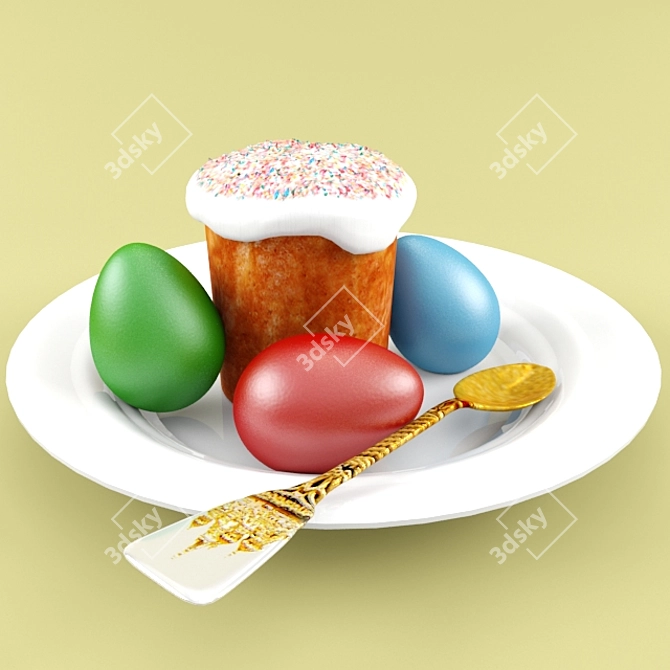 Golden Spoon Easter Egg Plate 3D model image 1