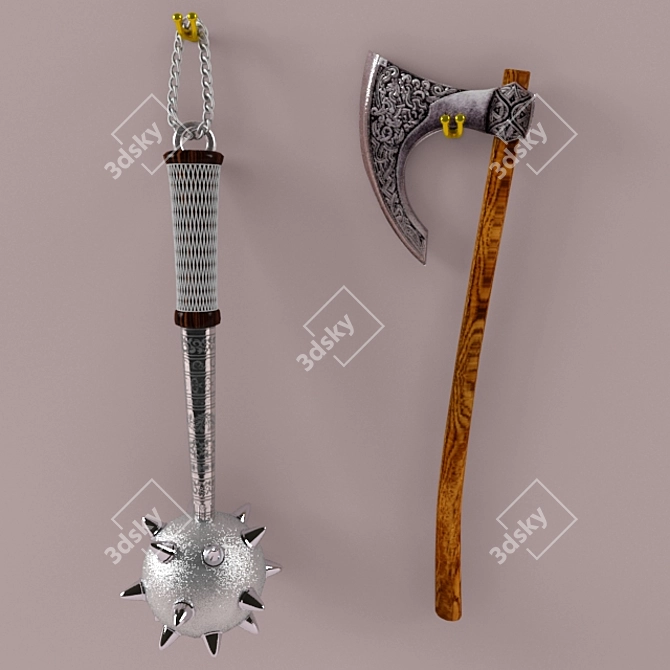 Medieval Mace and Axe Wall Art 3D model image 1