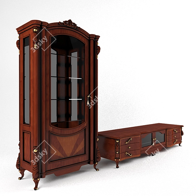 Italian Baroque TV Stand & Cabinet 3D model image 1