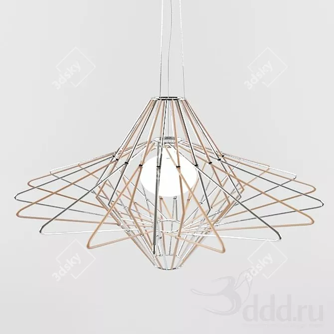 Modern Wood & Chrome Ceiling Light 3D model image 1