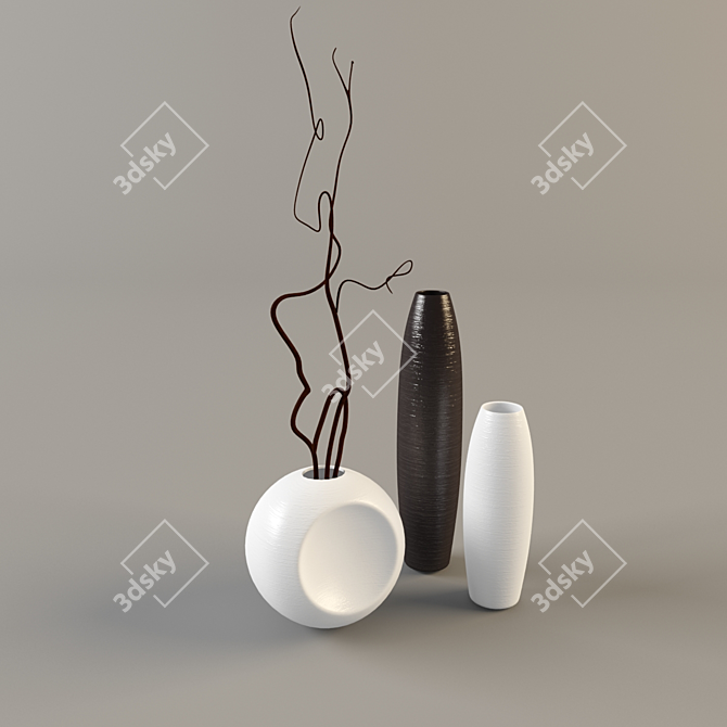 Title: Textured Trio Vases Set 3D model image 1