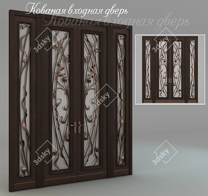 Elegant Wrought Iron Entry Door 3D model image 1