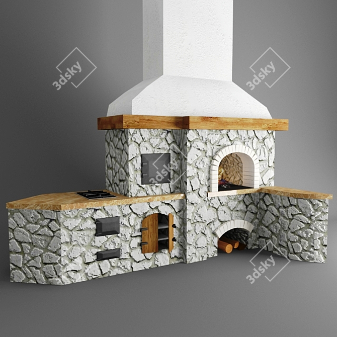 Stone-Clad BBQ with Oven, Grill & Countertop 3D model image 1