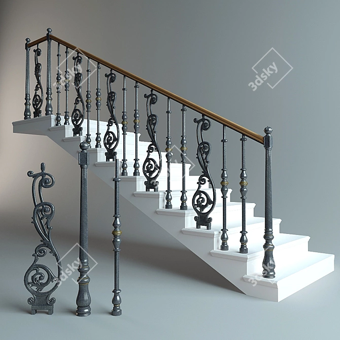 Vintage Iron Baluster Ladder 3D model image 1