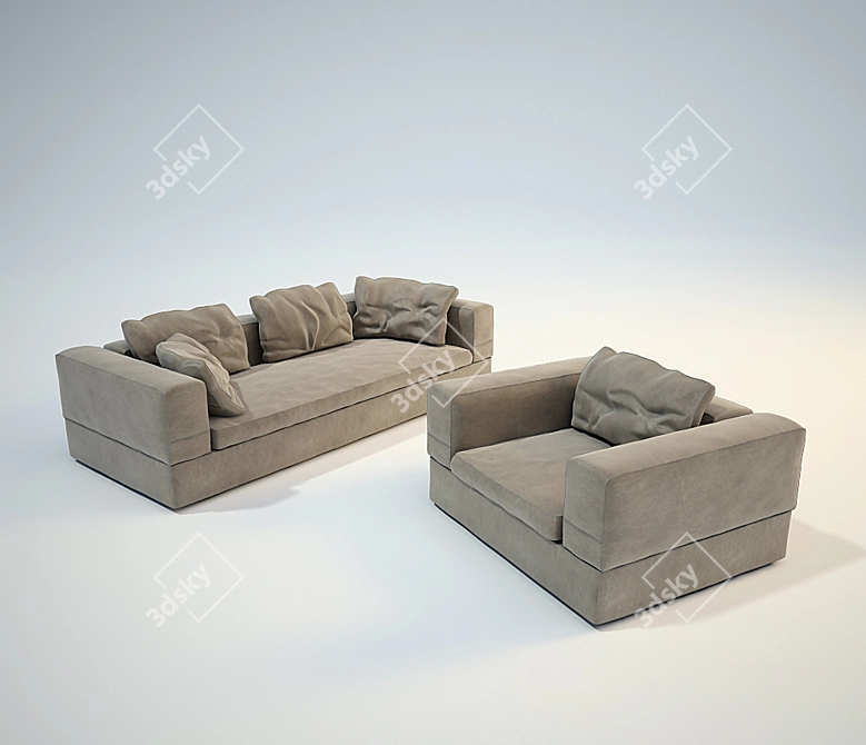 Elegant Lounge Set 3D model image 1