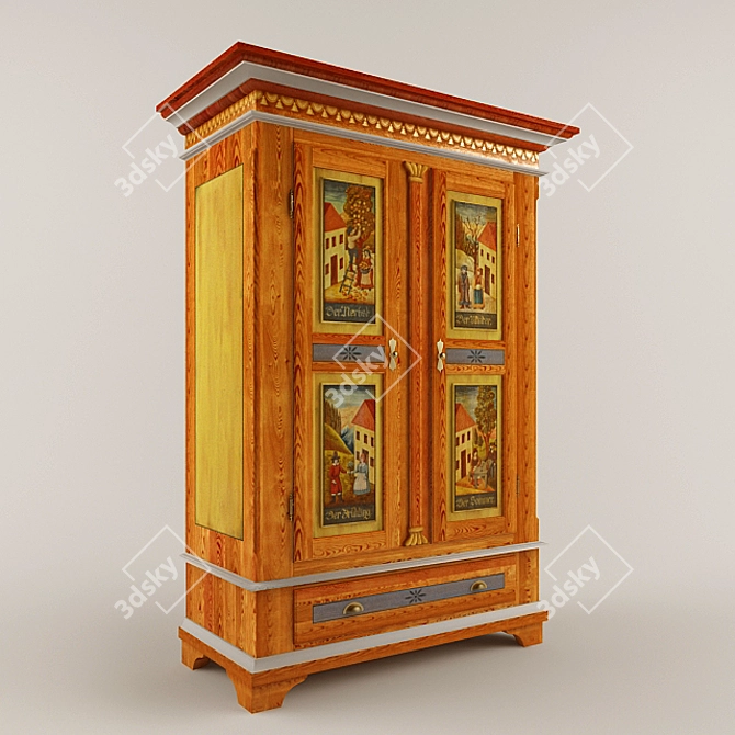 Country-style Wooden 2-door Wardrobe 3D model image 1