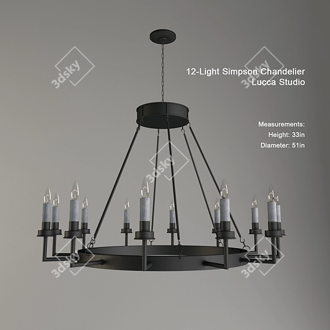 Luminous Elegance: Lucca 12-Light Simpson Chandelier 3D model image 1