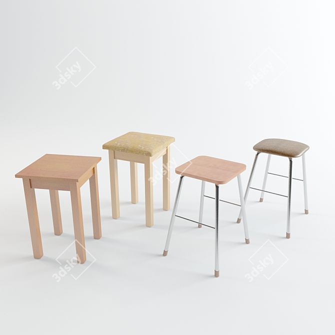 Elegant Stool Set with Realistic Textures 3D model image 1