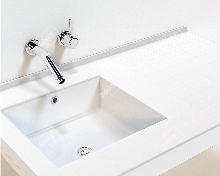 Kohler Wall-Mount Sink & Mixer 3D model image 1