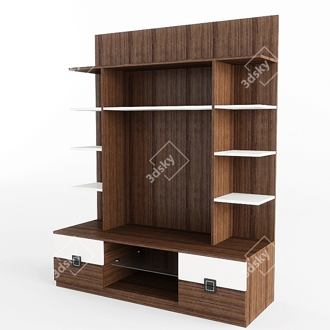 Elegant Walnut TV Showcase 3D model image 1