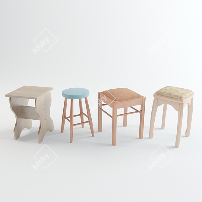 Versatile Stool Set | Textured & Authentic 3D model image 1