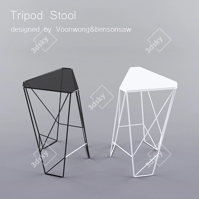 Deco Tripod Stool - Sleek and Adjustable 3D model image 1