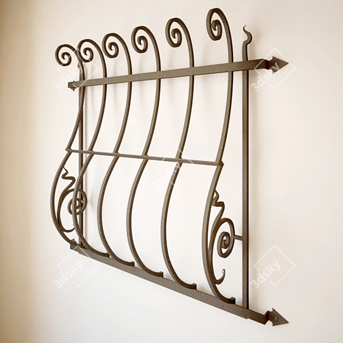 Elegant Wrought Iron Window Grille 3D model image 1