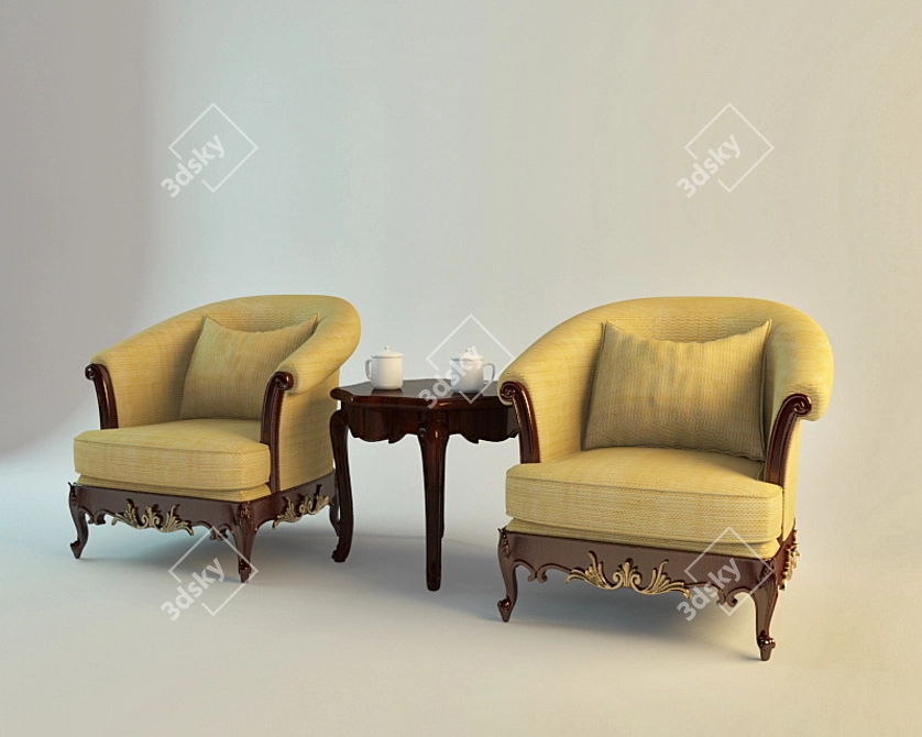 Elegant Seating Set with Table 3D model image 1