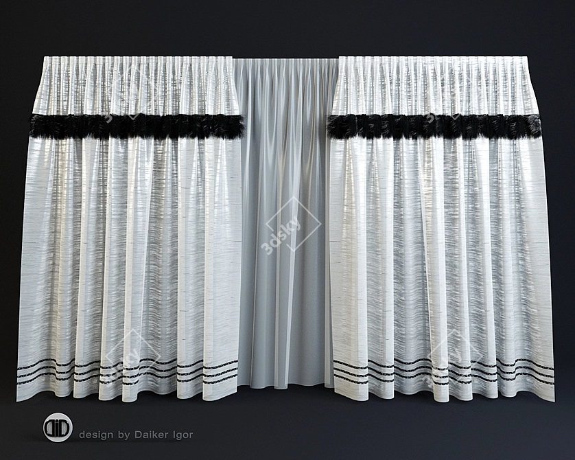 Title: Chalet-Style Fur-Lined Blinds 3D model image 1