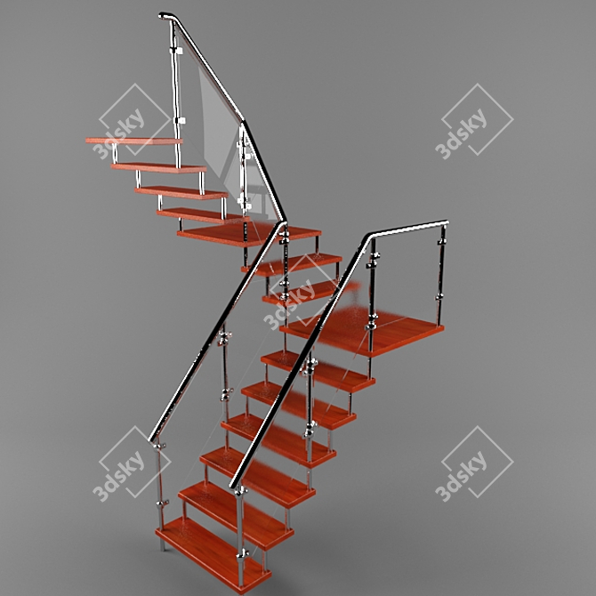 Modern U-Shaped Staircase 3D model image 1