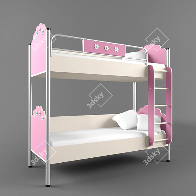 "Striped Race" Girls' Bunk Bed 3D model image 1