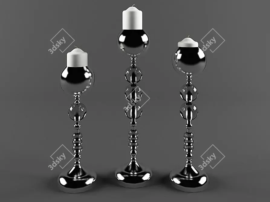 Hi-Tech Chrome Candlesticks with Glass Orbs 3D model image 1