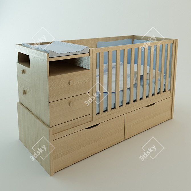 Avola Blanco Convertible Baby Crib 3D model image 1