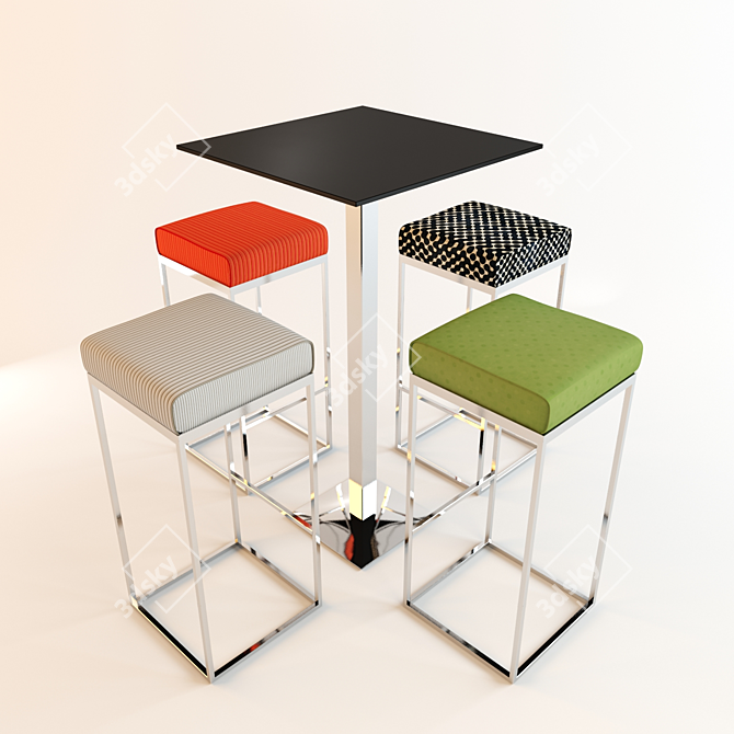 Stylish Bar Set: Table + Chairs 3D model image 1