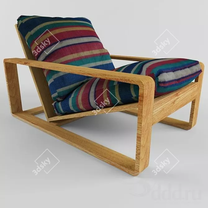 Rustic Wooden Basel Chair 3D model image 1