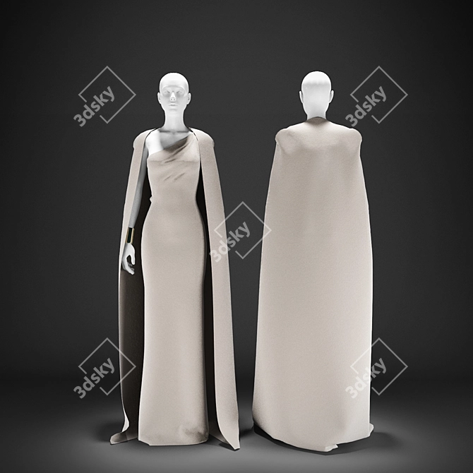 Elegant Cape Evening Dress 3D model image 1