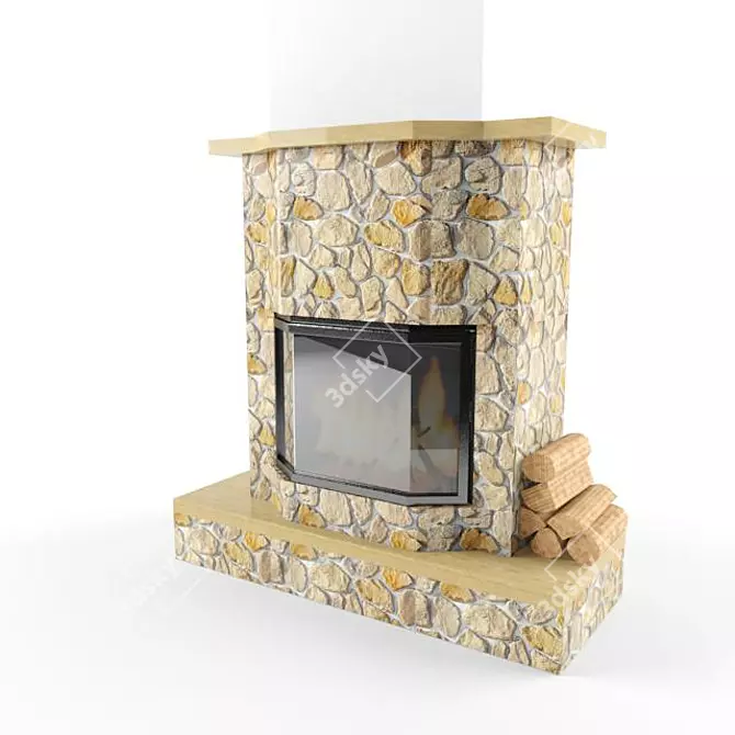 Stone-Clad Fireplace 3D model image 1