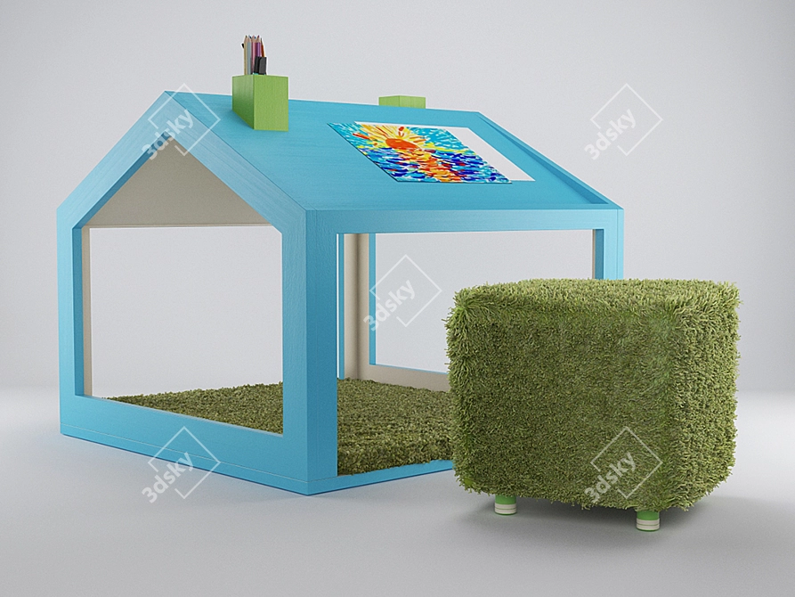 Playful Summer Cabin: Children's Table-Playhouse 3D model image 1