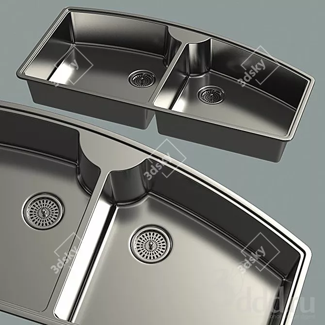 Elegant Stainless Steel Kitchen Sink 3D model image 1