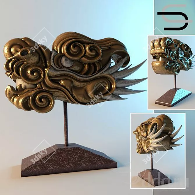 Ancient Chinese Dragon Sculpture 3D model image 1