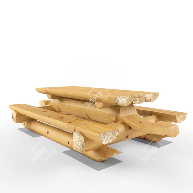 Rustic Log Bench: Handcrafted Beauty 3D model image 1