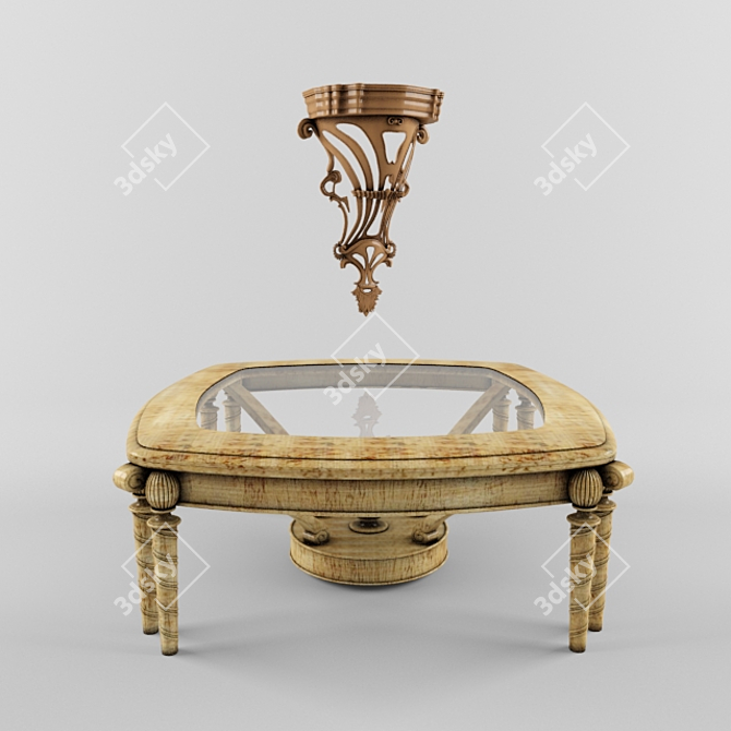 Classic Magazine Table & Suspended Lattice Shelf 3D model image 1