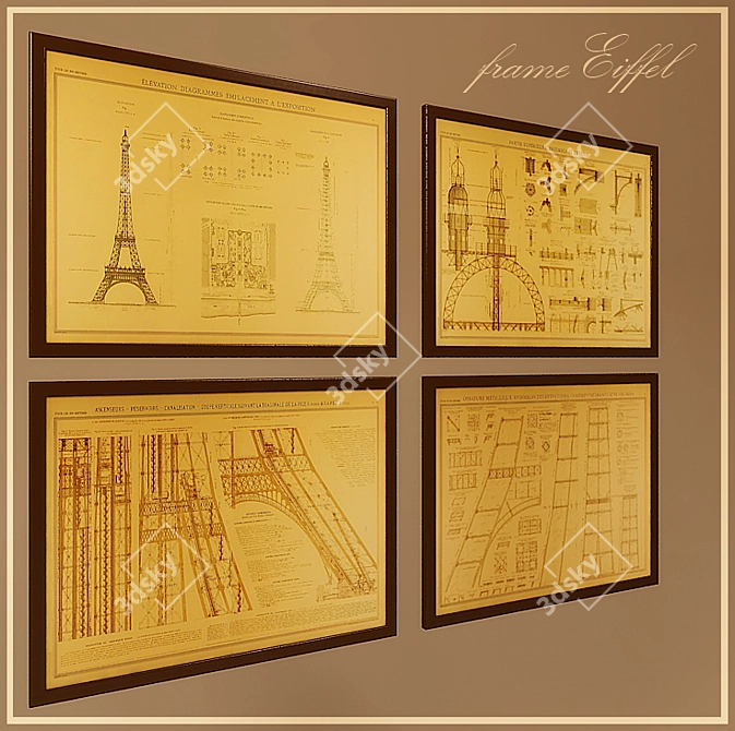 Eiffel Tower Drawings Framed 3D model image 1