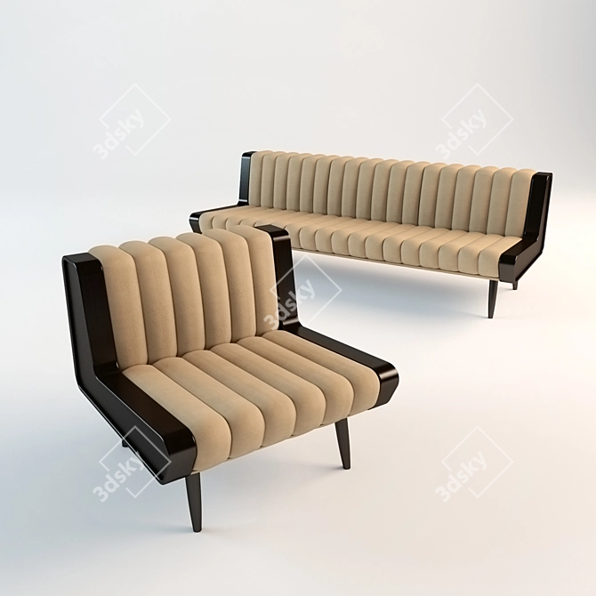 Retro Modern Sofa Set: Stylish & Chic 3D model image 1