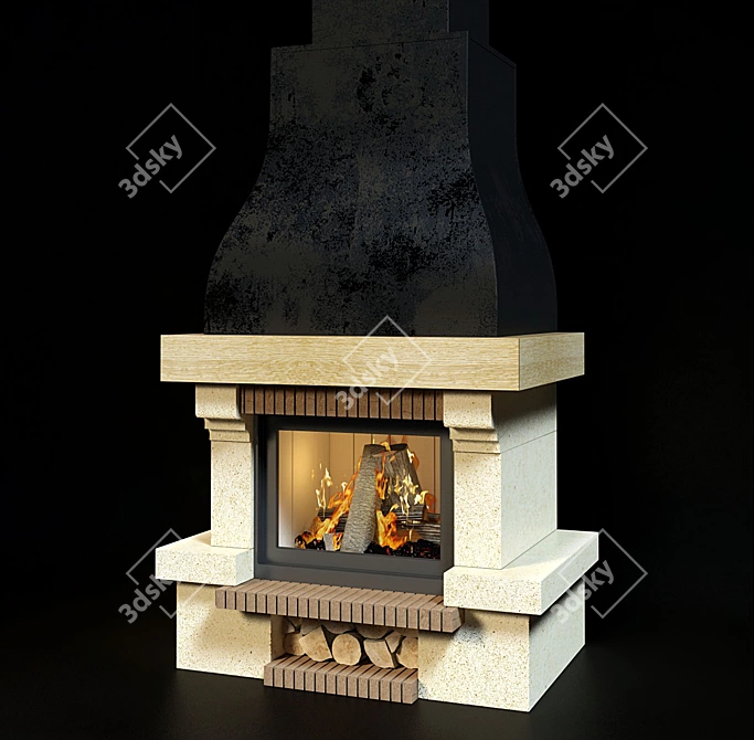 Title: Natural Wood Burning Fireplace 3D model image 1