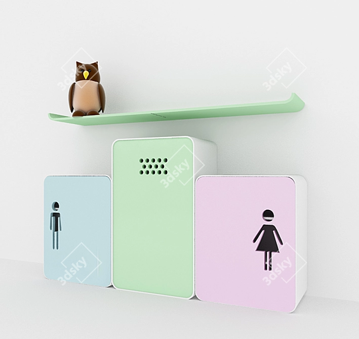 Kids Owl Locker and Shelves 3D model image 1