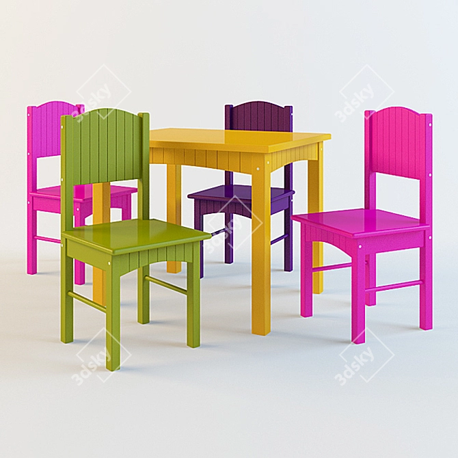 Kids Table & Chairs Set 3D model image 1