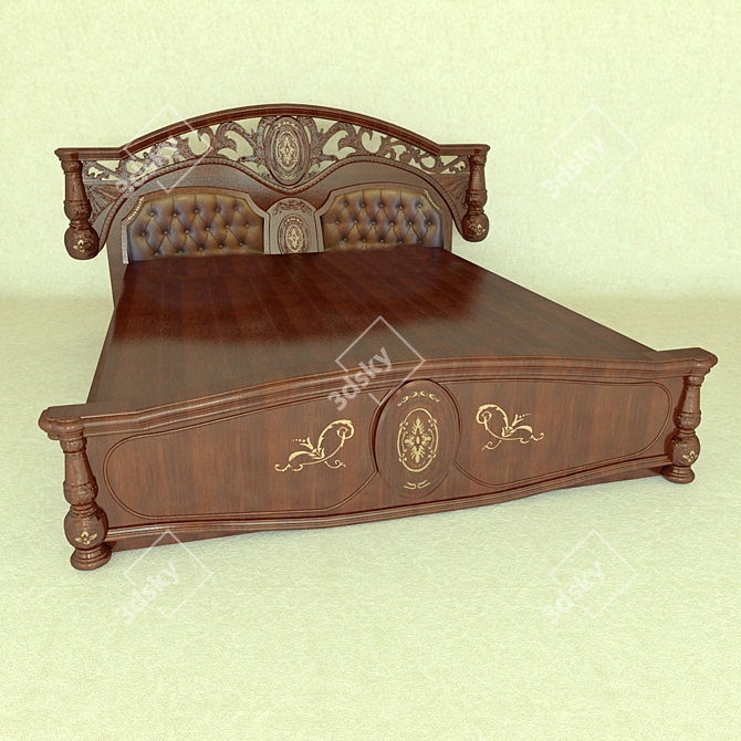 Classic Maroon Bed 3D model image 1