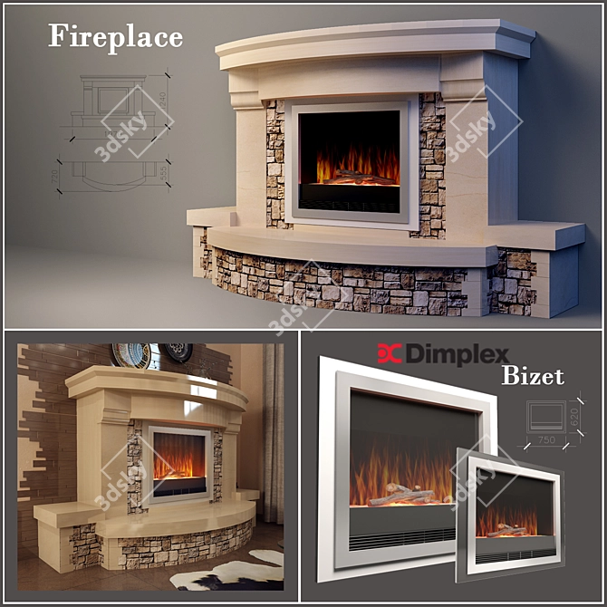 Marble and Stone Electric Fire 3D model image 1