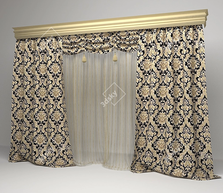 Elegant Tassel Curtains 3D model image 1