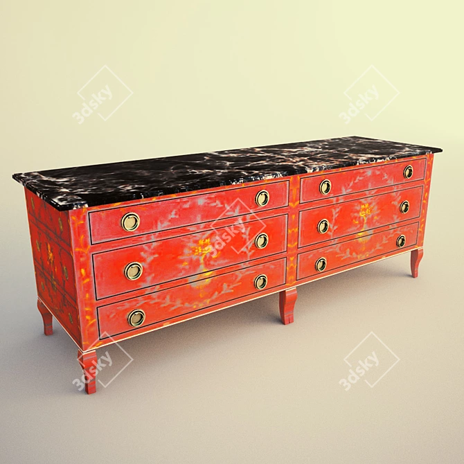 Elegant Red Chest of Drawers 3D model image 1