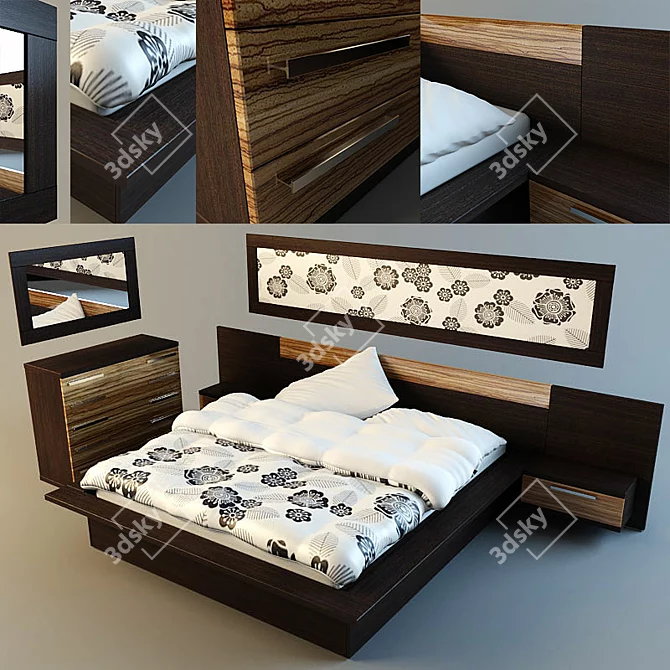 Milan-inspired Modern Bed & Dresser 3D model image 1