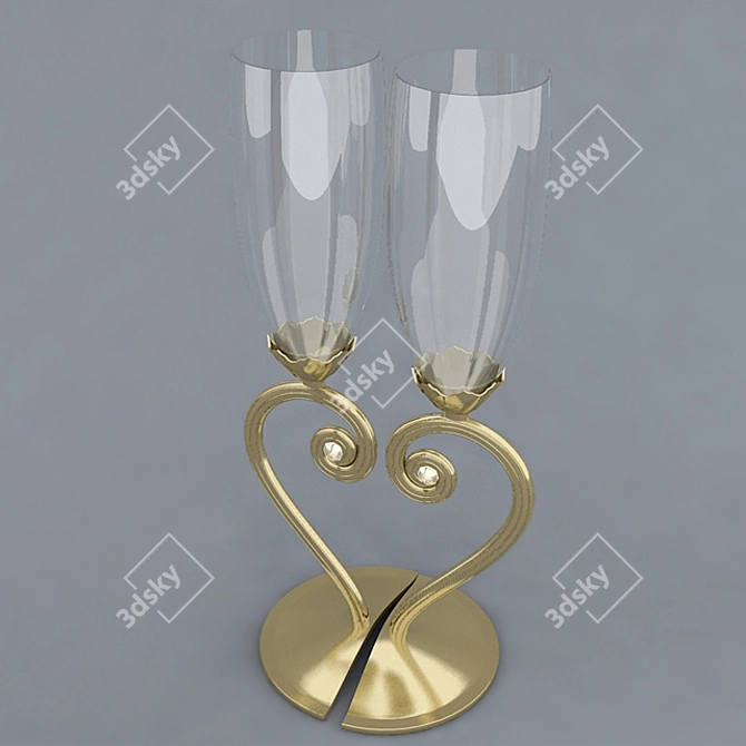 Heart-shaped Wedding Wine Glasses 3D model image 1