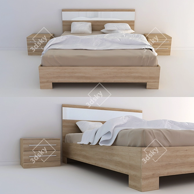 Budget Bed Set: 1.6*2.0m with Nightstands 3D model image 1