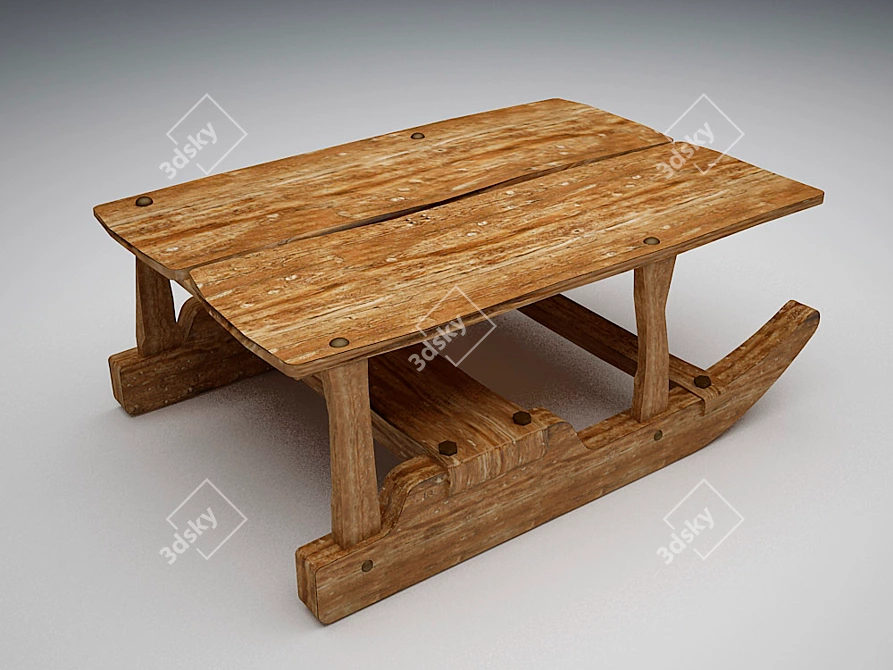 Wooden Sled Coffee Table 3D model image 1