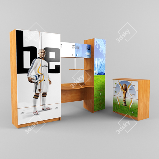 Modern Wall and Dresser Set 3D model image 1