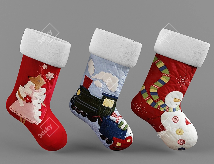 Title: Festive Christmas Socks 3D model image 1