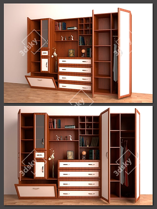 Customizable Bookcase Wall Unit 3D model image 1