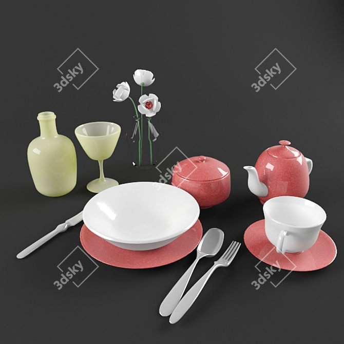 Elegant Kitchenware Set 3D model image 1