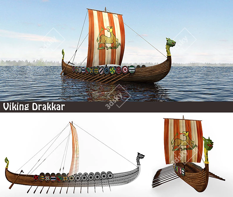 Nordic Voyager: Authentic Viking Longship 3D model image 1